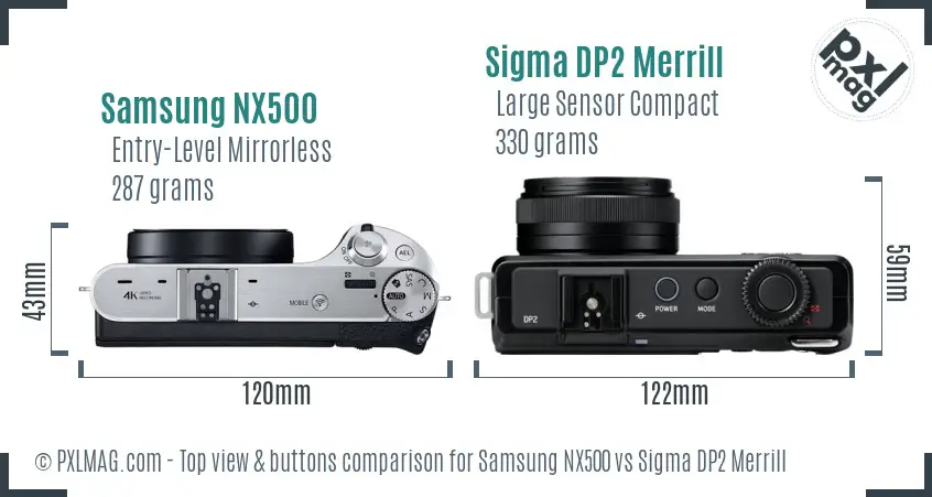 Samsung NX500 vs Sigma DP2 Merrill top view buttons comparison
