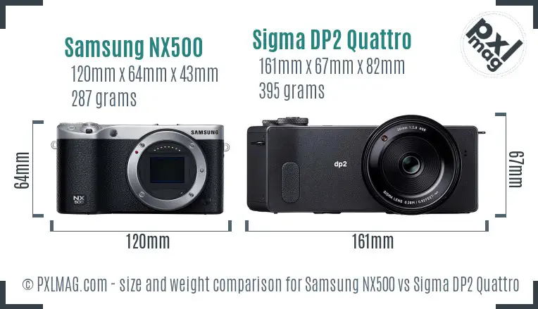 Samsung NX500 vs Sigma DP2 Quattro size comparison