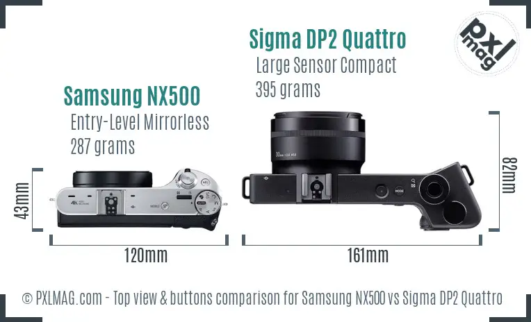 Samsung NX500 vs Sigma DP2 Quattro top view buttons comparison