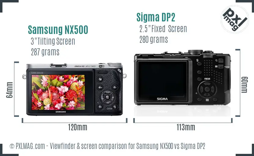 Samsung NX500 vs Sigma DP2 Screen and Viewfinder comparison
