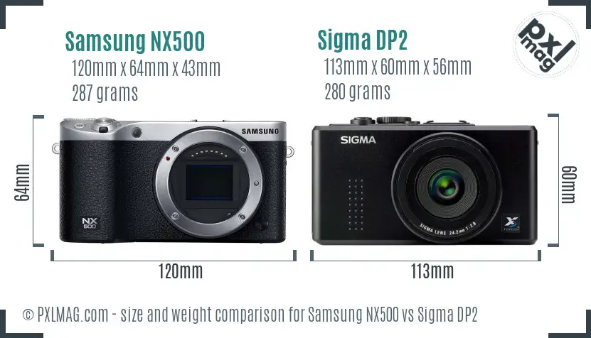 Samsung NX500 vs Sigma DP2 size comparison