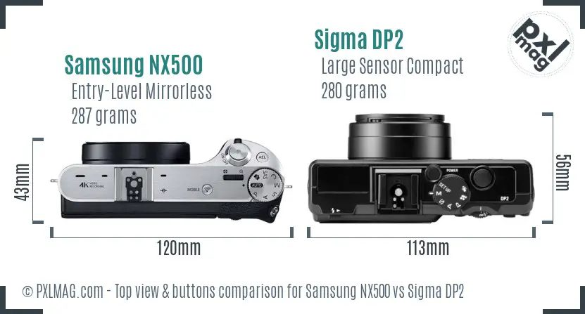 Samsung NX500 vs Sigma DP2 top view buttons comparison
