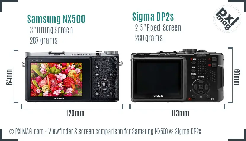 Samsung NX500 vs Sigma DP2s Screen and Viewfinder comparison