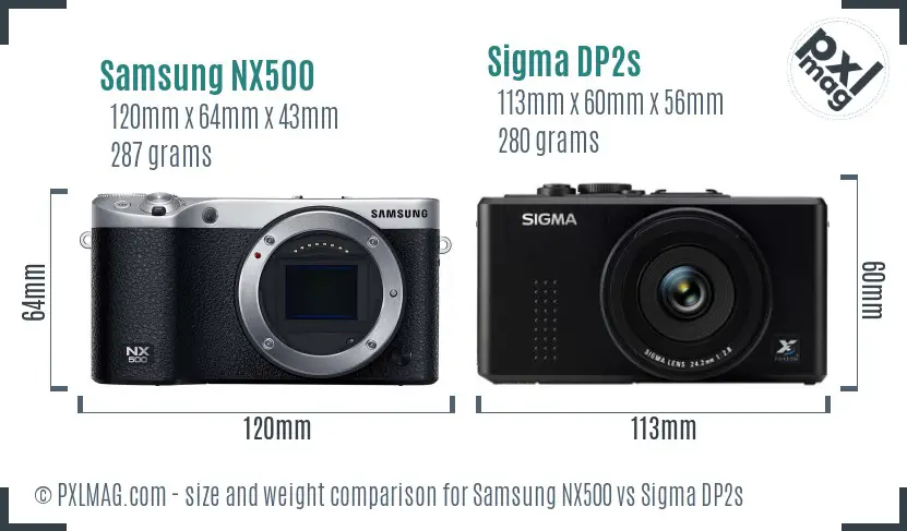 Samsung NX500 vs Sigma DP2s size comparison