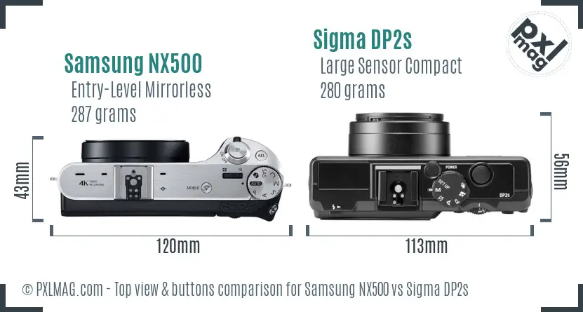 Samsung NX500 vs Sigma DP2s top view buttons comparison