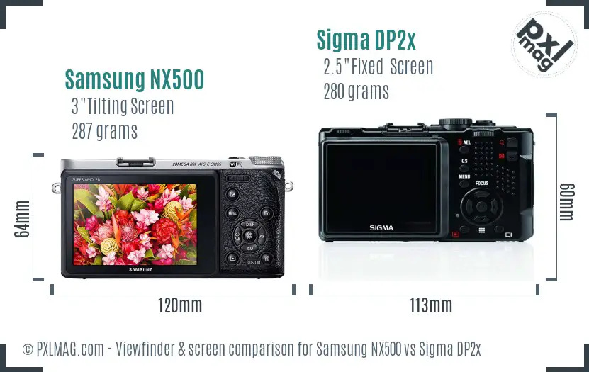 Samsung NX500 vs Sigma DP2x Screen and Viewfinder comparison