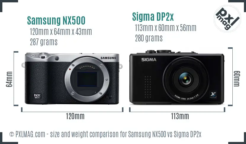 Samsung NX500 vs Sigma DP2x size comparison