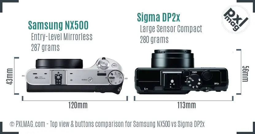 Samsung NX500 vs Sigma DP2x top view buttons comparison