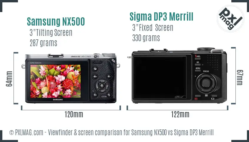 Samsung NX500 vs Sigma DP3 Merrill Screen and Viewfinder comparison