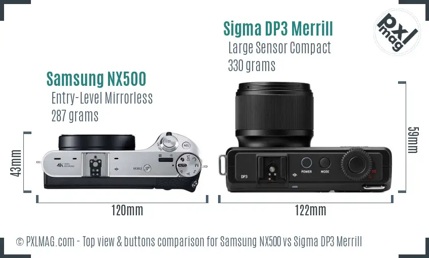 Samsung NX500 vs Sigma DP3 Merrill top view buttons comparison