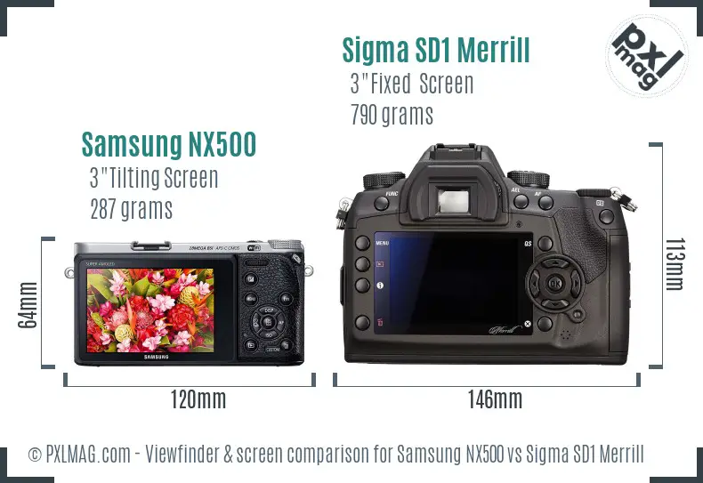 Samsung NX500 vs Sigma SD1 Merrill Screen and Viewfinder comparison