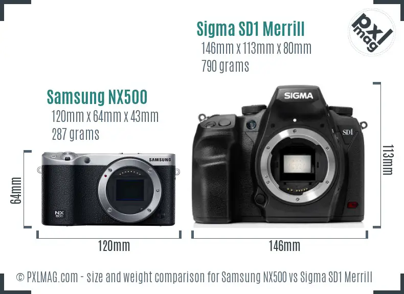 Samsung NX500 vs Sigma SD1 Merrill size comparison