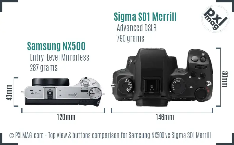Samsung NX500 vs Sigma SD1 Merrill top view buttons comparison