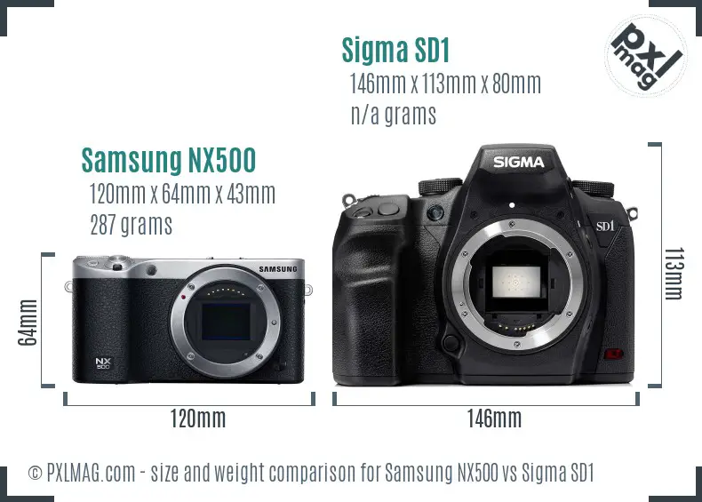 Samsung NX500 vs Sigma SD1 size comparison