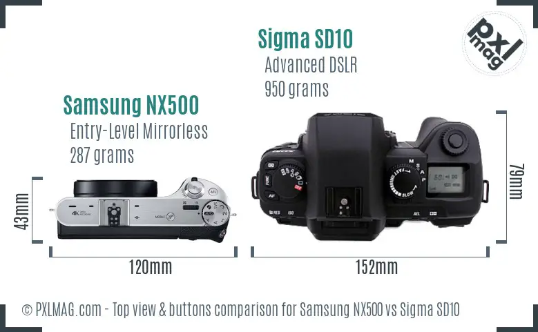 Samsung NX500 vs Sigma SD10 top view buttons comparison