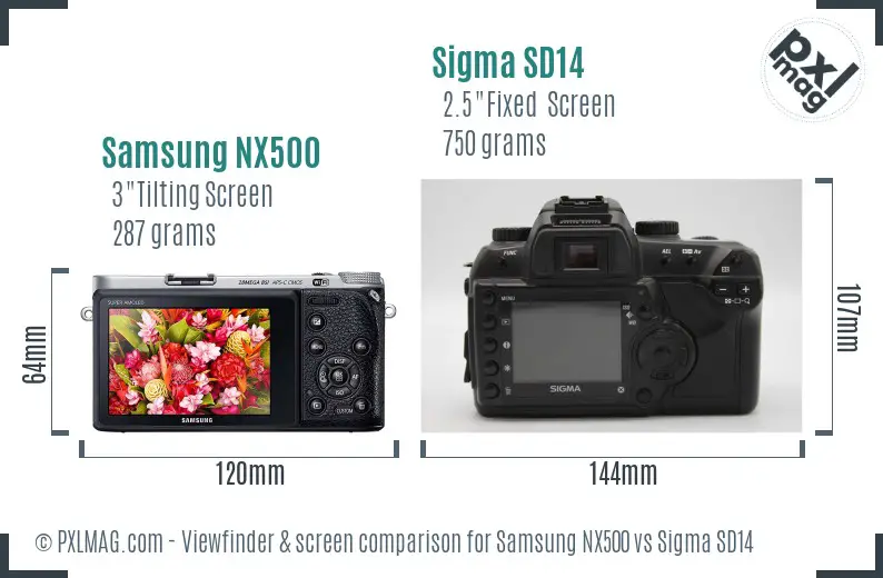 Samsung NX500 vs Sigma SD14 Screen and Viewfinder comparison