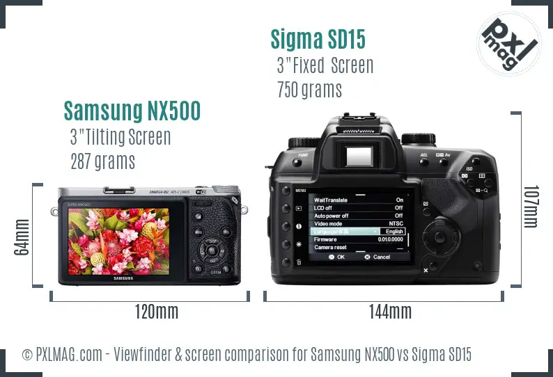 Samsung NX500 vs Sigma SD15 Screen and Viewfinder comparison