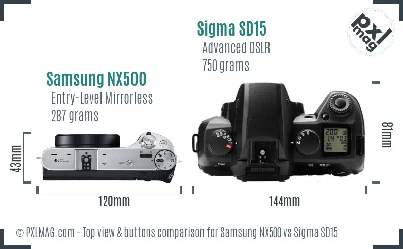 Samsung NX500 vs Sigma SD15 top view buttons comparison