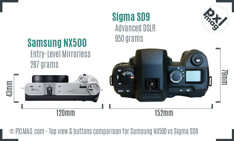 Samsung NX500 vs Sigma SD9 top view buttons comparison