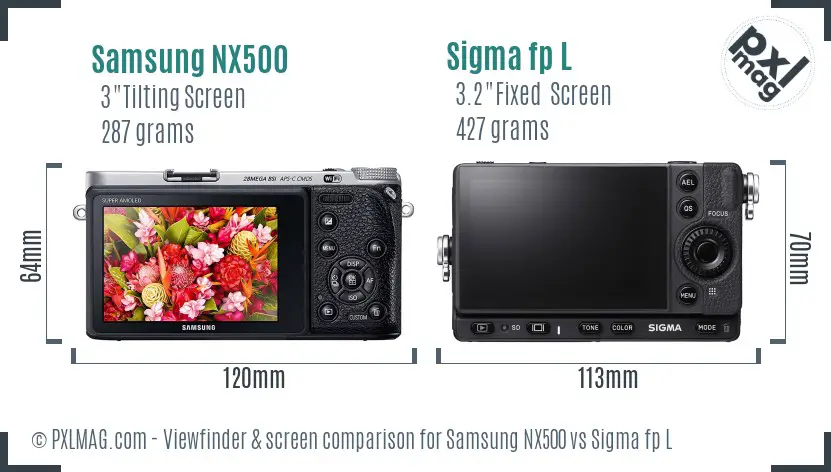 Samsung NX500 vs Sigma fp L Screen and Viewfinder comparison