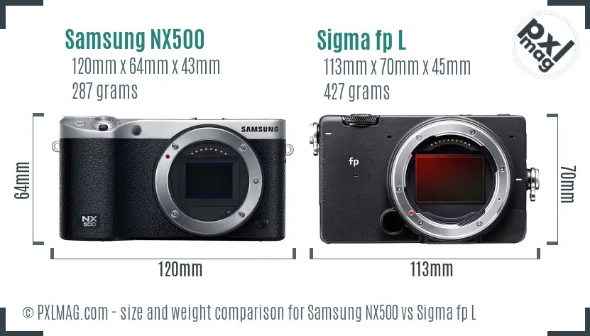 Samsung NX500 vs Sigma fp L size comparison