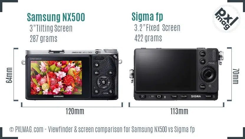 Samsung NX500 vs Sigma fp Screen and Viewfinder comparison