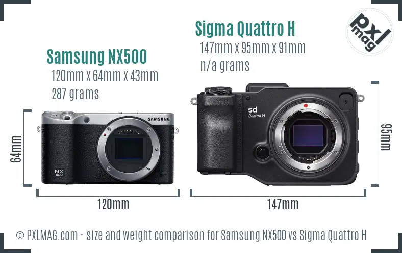 Samsung NX500 vs Sigma Quattro H size comparison