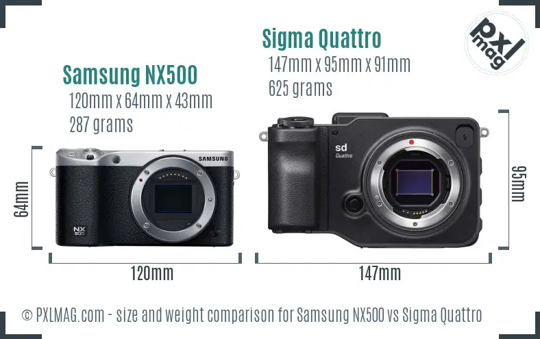 Samsung NX500 vs Sigma Quattro size comparison