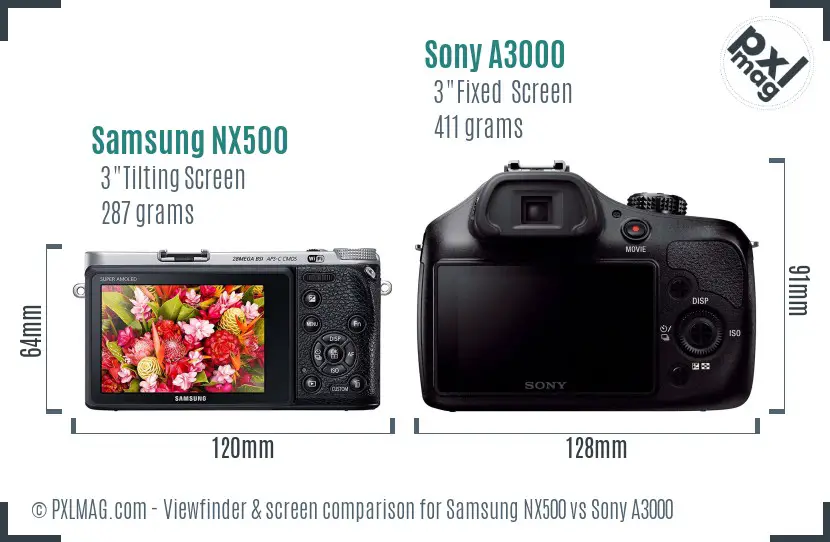 Samsung NX500 vs Sony A3000 Screen and Viewfinder comparison