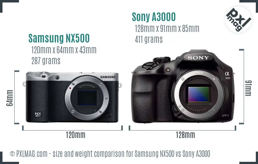 Samsung NX500 vs Sony A3000 size comparison