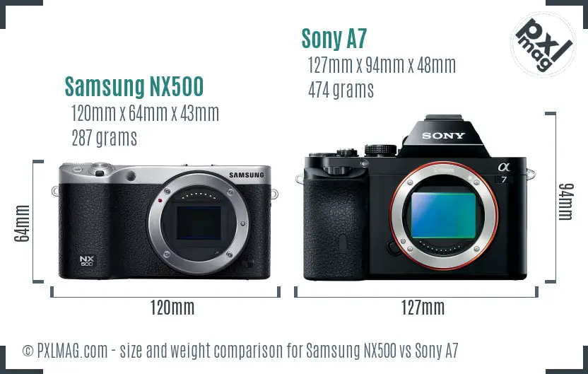 Samsung NX500 vs Sony A7 size comparison