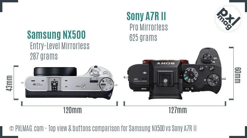 Samsung NX500 vs Sony A7R II top view buttons comparison