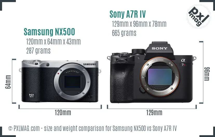 Samsung NX500 vs Sony A7R IV size comparison