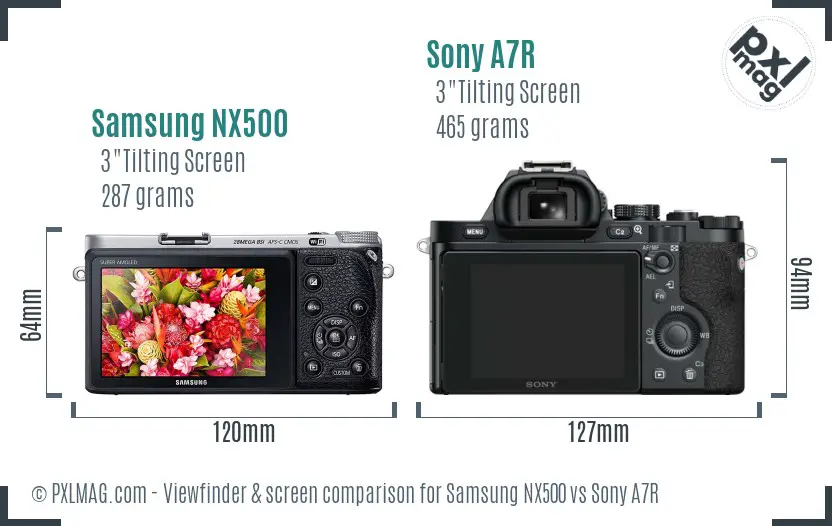Samsung NX500 vs Sony A7R Screen and Viewfinder comparison