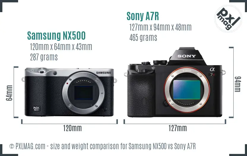 Samsung NX500 vs Sony A7R size comparison