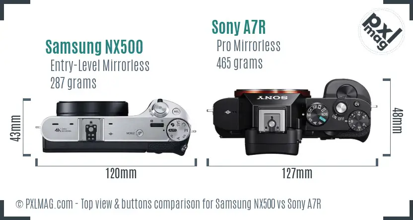 Samsung NX500 vs Sony A7R top view buttons comparison