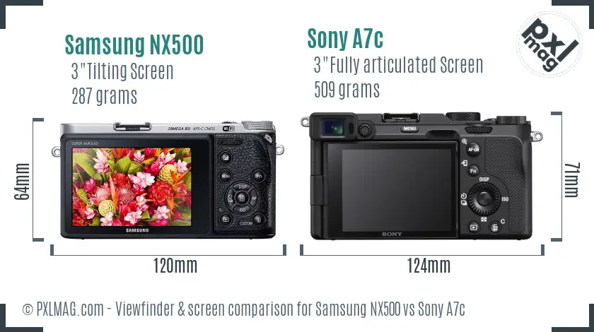 Samsung NX500 vs Sony A7c Screen and Viewfinder comparison