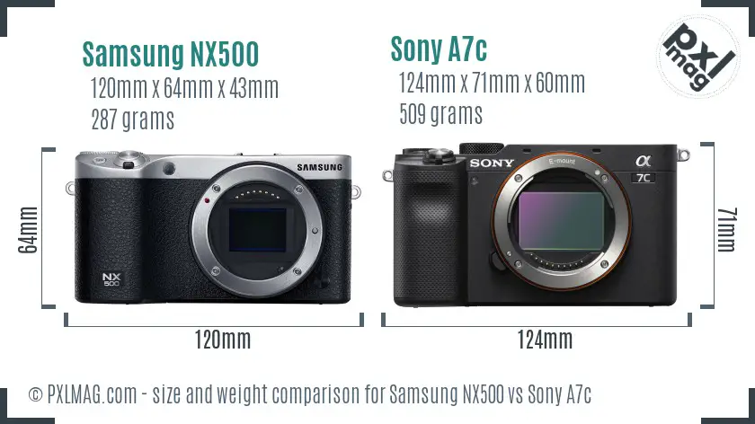 Samsung NX500 vs Sony A7c size comparison