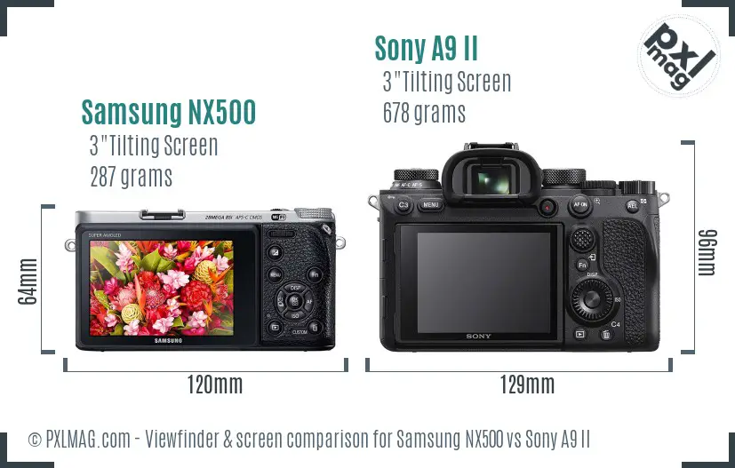 Samsung NX500 vs Sony A9 II Screen and Viewfinder comparison