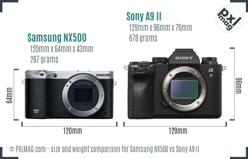 Samsung NX500 vs Sony A9 II size comparison