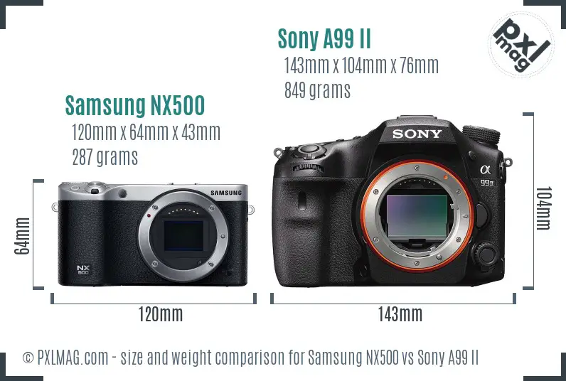 Samsung NX500 vs Sony A99 II size comparison