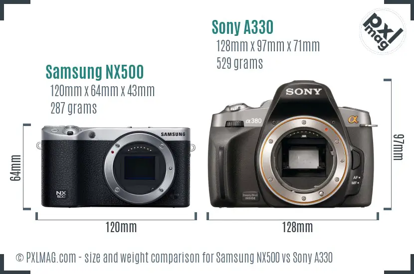 Samsung NX500 vs Sony A330 size comparison
