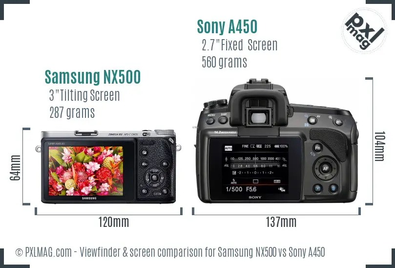 Samsung NX500 vs Sony A450 Screen and Viewfinder comparison