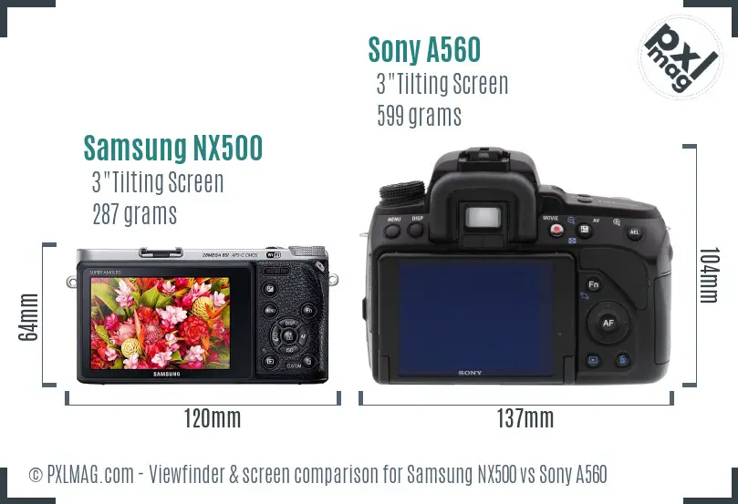 Samsung NX500 vs Sony A560 Screen and Viewfinder comparison