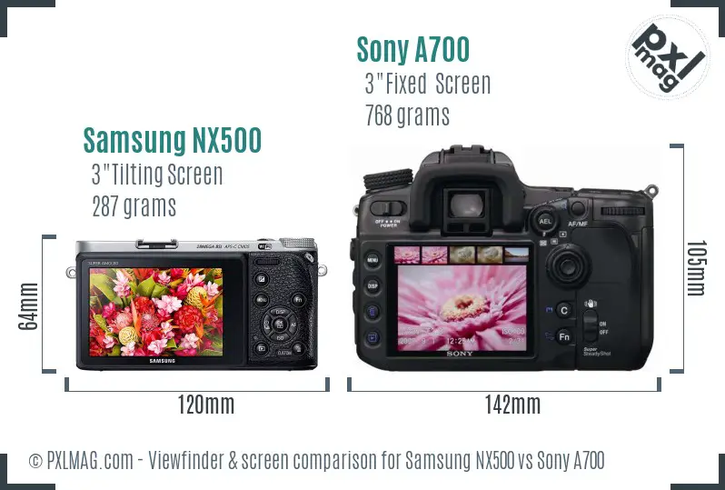 Samsung NX500 vs Sony A700 Screen and Viewfinder comparison