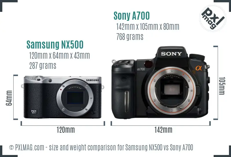 Samsung NX500 vs Sony A700 size comparison