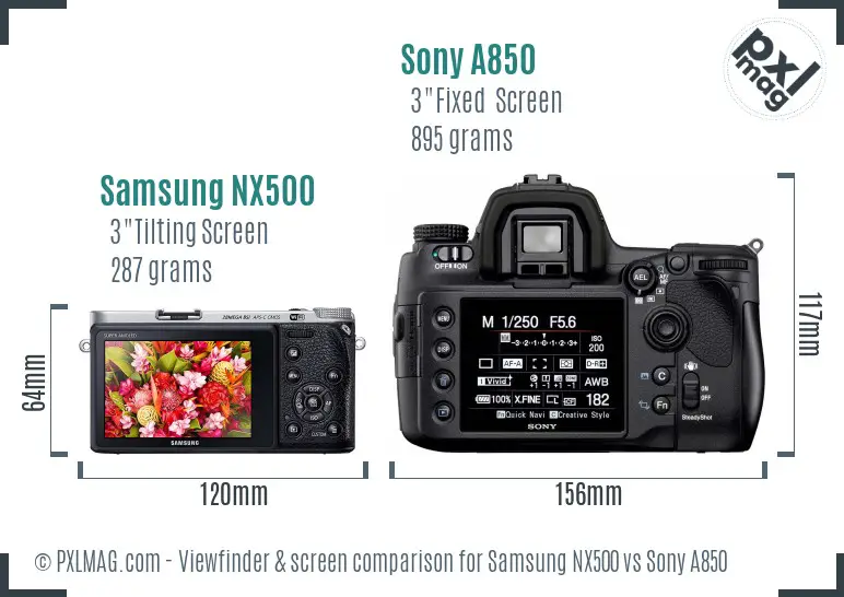 Samsung NX500 vs Sony A850 Screen and Viewfinder comparison