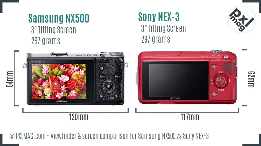 Samsung NX500 vs Sony NEX-3 Screen and Viewfinder comparison