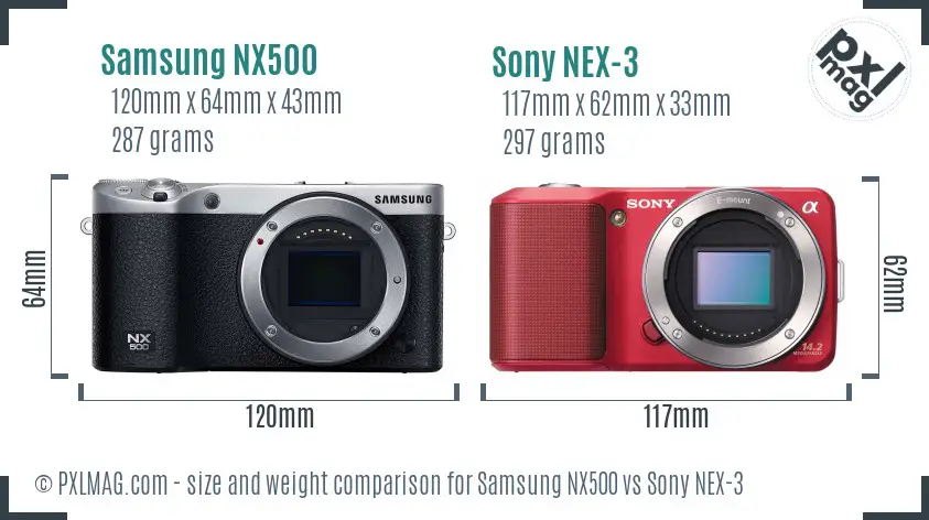 Samsung NX500 vs Sony NEX-3 size comparison