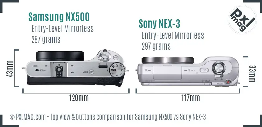 Samsung NX500 vs Sony NEX-3 top view buttons comparison